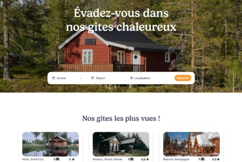Site de location saisonnière avec design moderne et visuels de qualité