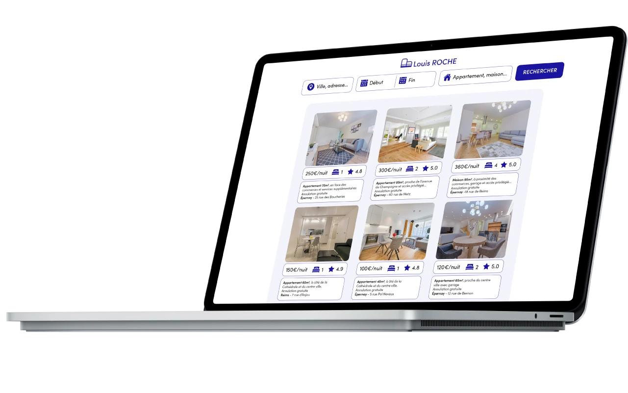 Mockup de site de location saisonnière sur ordinateur