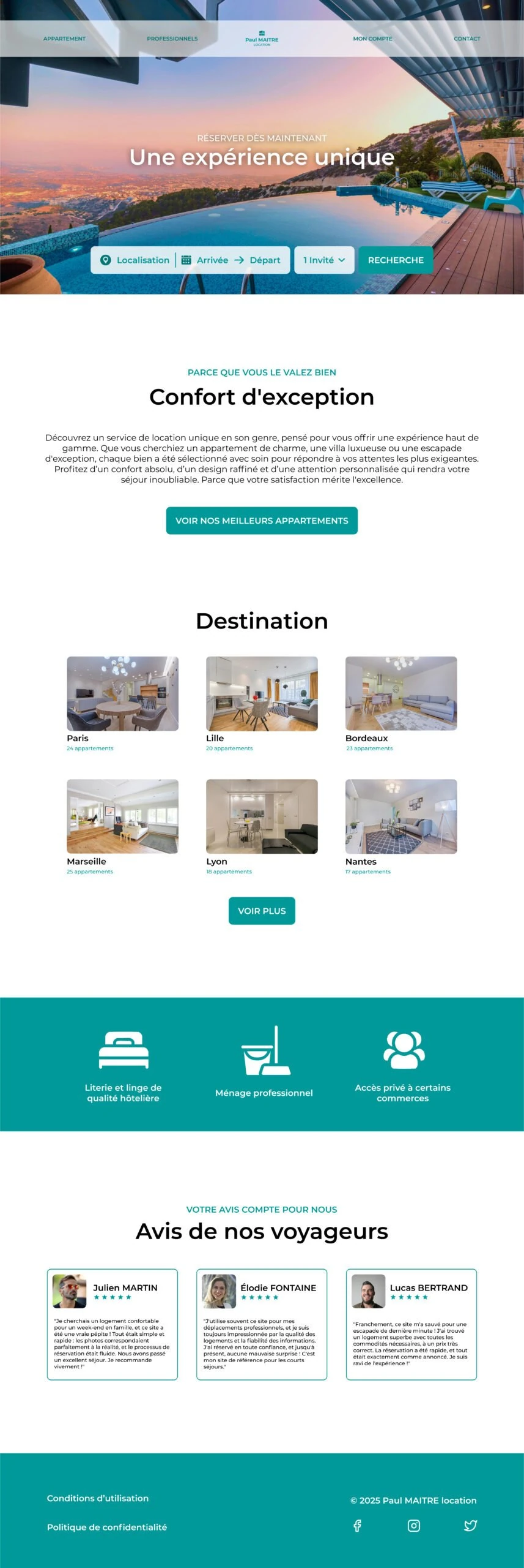 Exemple de site de location saisonnière appartement sur PC