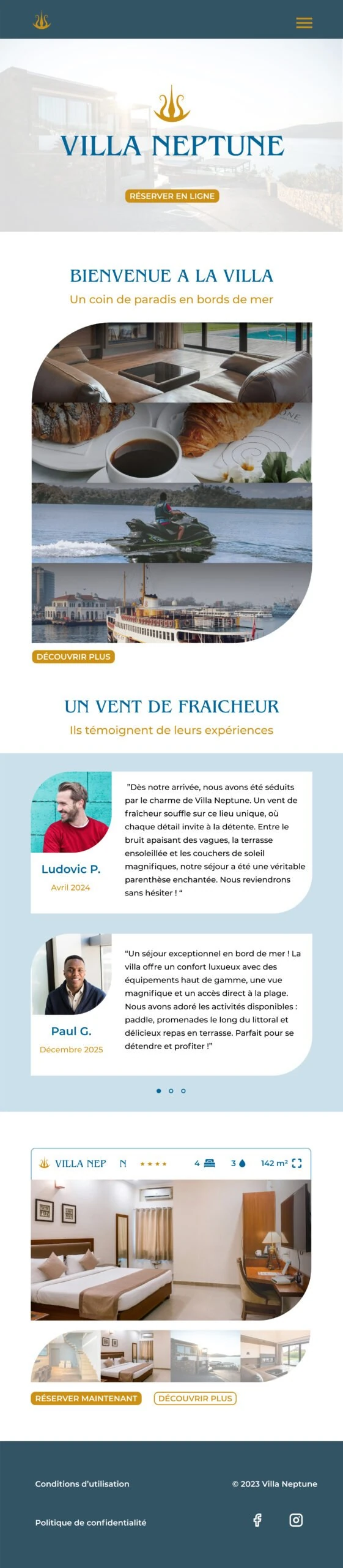 Exemple de site de location saisonnière villa sur mobile