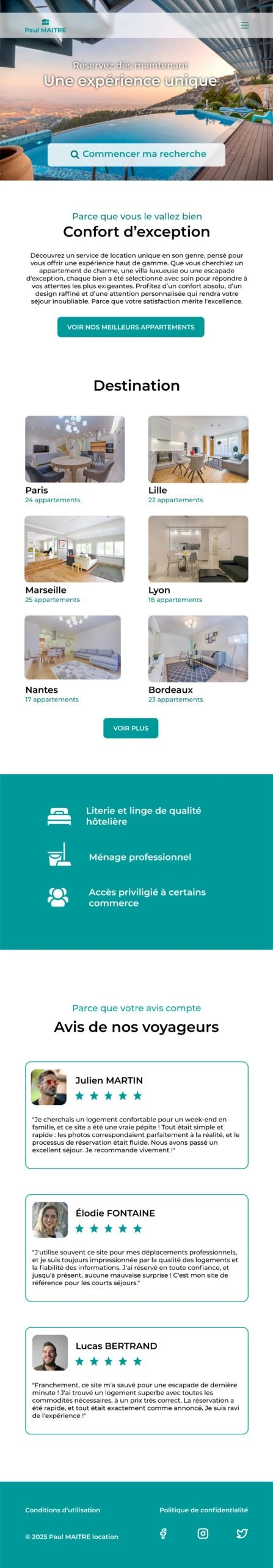 Exemple de site de location saisonnière appartement sur mobile