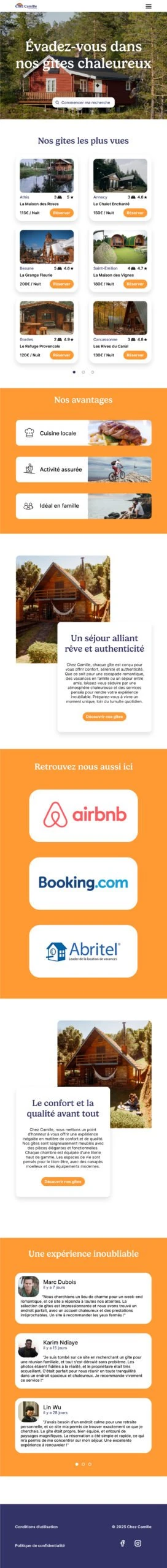 Exemple de site de location saisonnière gite sur mobile